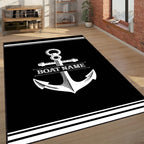 Personalized Anchor Rug – Custom Boat Name Nautical Area Rug, Black and White Maritime Decor