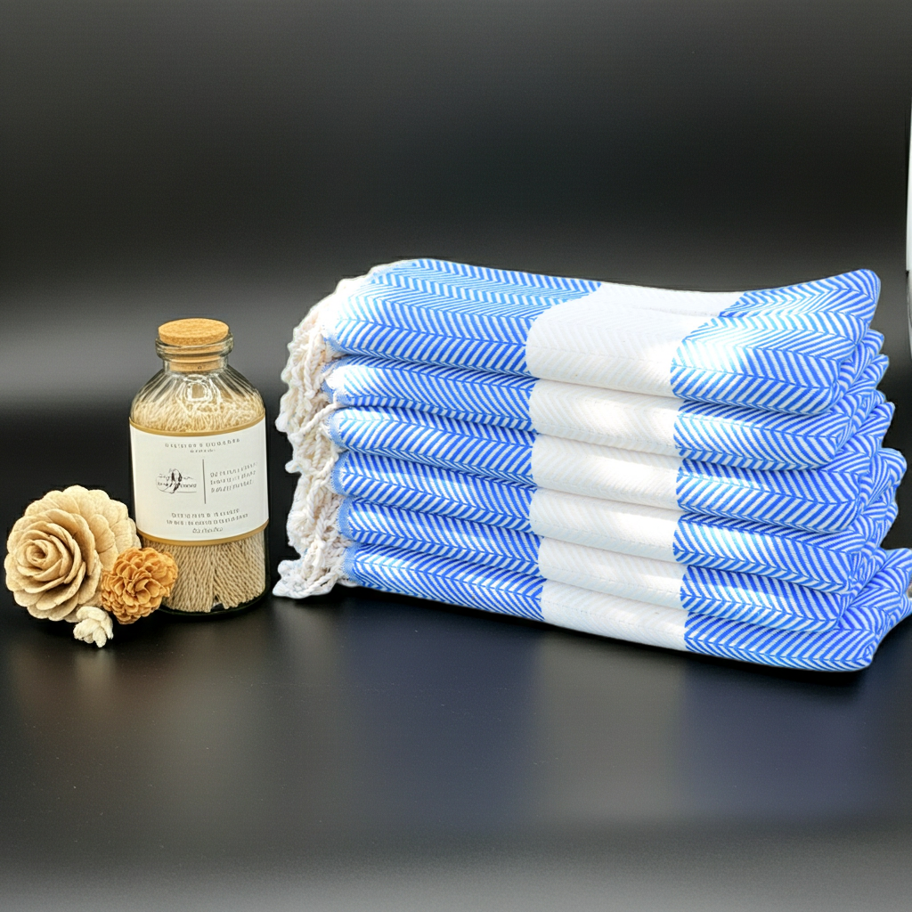 Personalized Blue Turkish Towels – Custom Embroidered Gift for Bridesmaids, Spa & Home