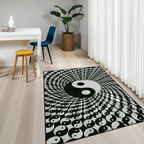 Yin Yang Mandala Rug – Black and White Meditation Carpet, Boho Zen Home Decor
