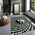Yin Yang Mandala Rug – Black and White Meditation Carpet, Boho Zen Home Decor