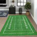 American Football Field Area Rug | NFL Theme Game Room Decor | Turf Design Green Mat
