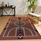 Basketball Court Area Rug | NBA Theme Sports Fan Floor Mat | Hardwood Design Carpet