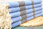 Blue Turkish Towel – Handmade Cotton Bath & Spa Towel with Black Diamond Design, Personalized Gift for Her, Bridesmaid Gift, Luxury Home Decor Accent