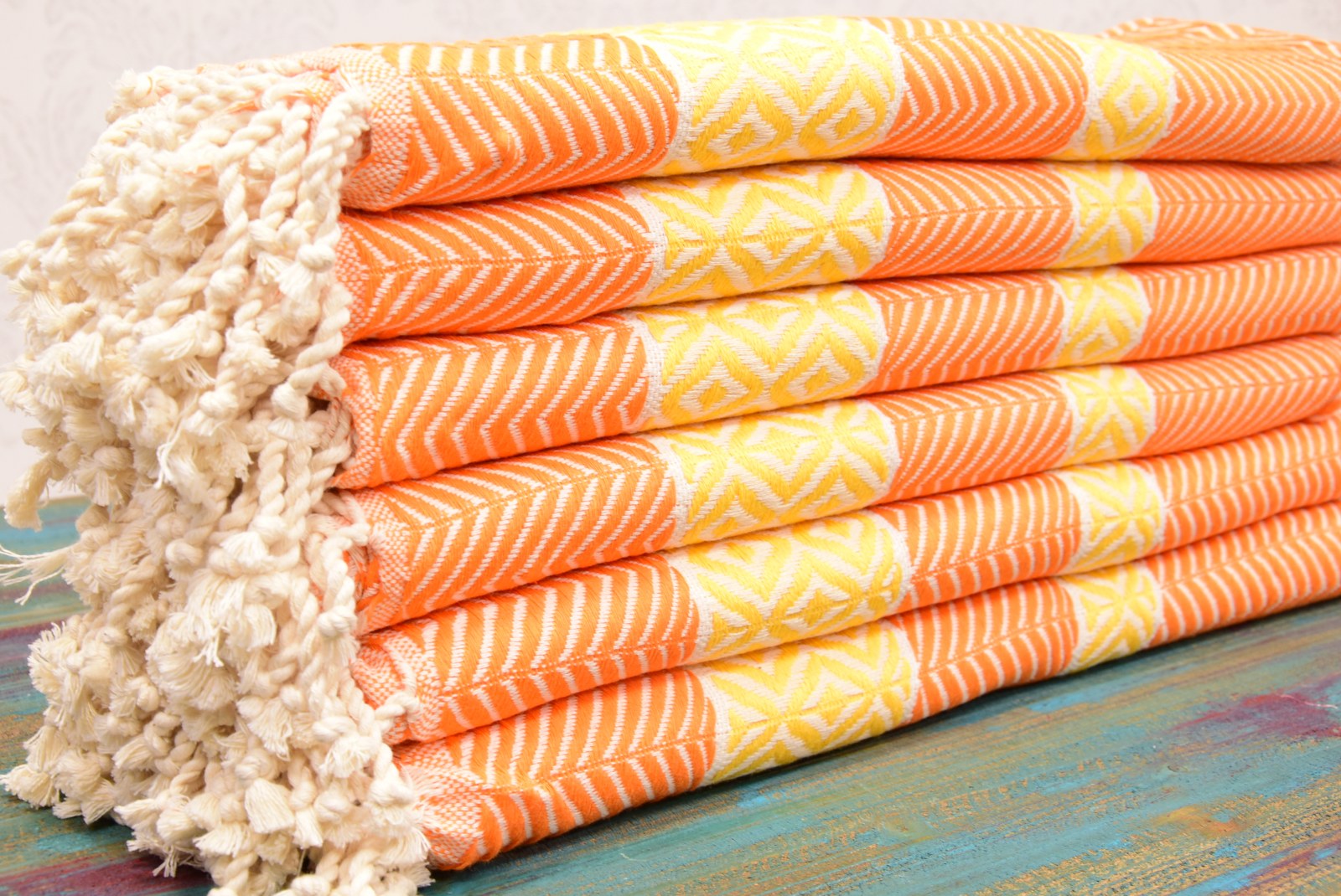 Orange & Yellow Turkish Towel – Handmade Cotton Bath and Spa Towel, Boho Chevron Design, Personalized Gift for Her, Bridesmaid or Bachelorette Favor
