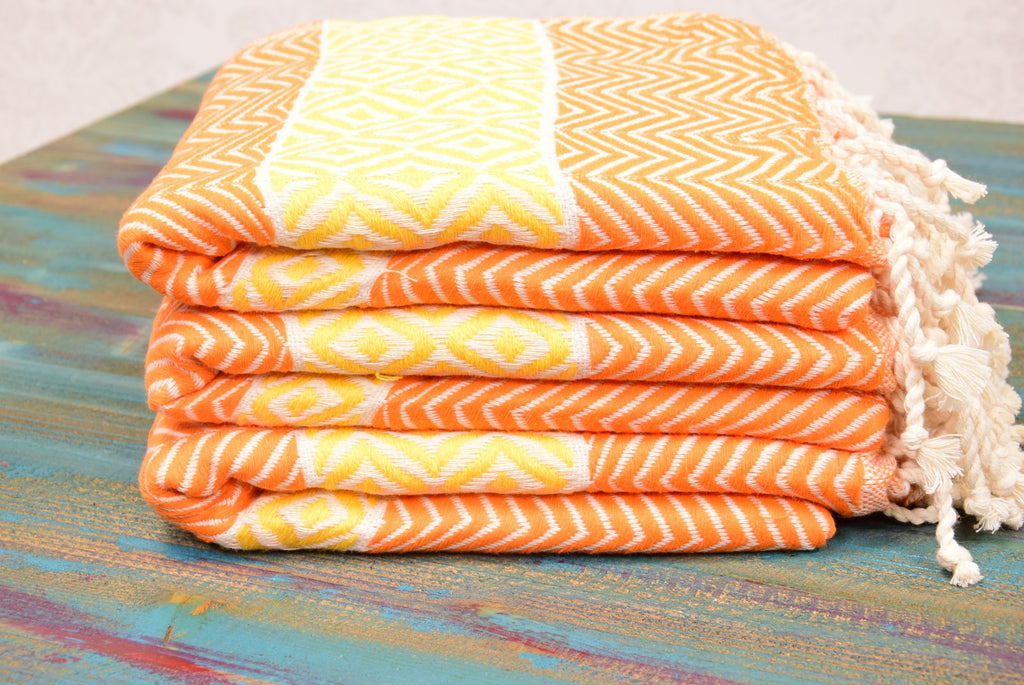 Orange & Yellow Turkish Towel – Handmade Cotton Bath and Spa Towel, Boho Chevron Design, Personalized Gift for Her, Bridesmaid or Bachelorette Favor