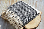 Black and White Turkish Towel – Luxury Cotton Chevron Towel, Handmade Bath & Spa Towel, Personalized Gift for Her, Bridesmaid or Home Decor