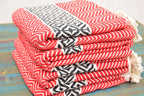 Red Boho Turkish Towel – Handmade Cotton Bath & Beach Towel, Black Diamond Pattern, Personalized Gift for Her, Bridesmaid & Home Decor Towel