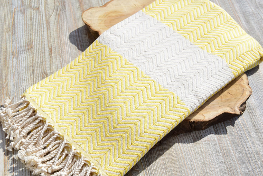 Yellow Turkish Towel – Handmade Cotton Chevron Towel, Lightweight Bath & Spa Towel, Personalized Gift for Her, Bridesmaid or Summer Home Decor