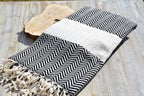 Black and White Turkish Towel – Luxury Cotton Chevron Towel, Handmade Bath & Spa Towel, Personalized Gift for Her, Bridesmaid or Home Decor