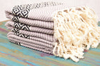 Boho Turkish Towel – Black & Beige Diamond Pattern Cotton Towel, Personalized Gift for Her, Spa or Bridesmaid Gift, Handmade Home Decor Accent