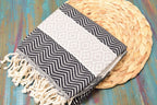 Black & White Turkish Towel – Handmade Cotton Towel with Boho Chevron Design, Personalized Gift for Her, Bridesmaid or Home Spa Towel