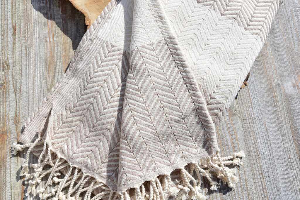 Beige Turkish Towel – Handmade Cotton Chevron Bath & Spa Towel, Minimalist Home Decor, Personalized Gift for Her, Bridesmaid or Housewarming Gift