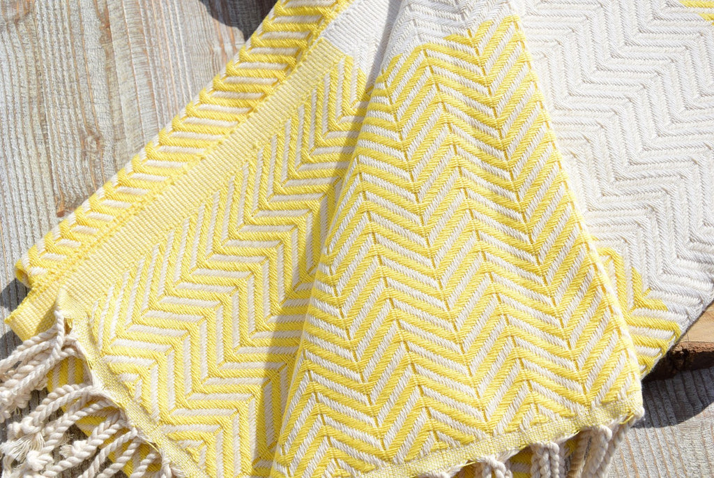 Yellow Turkish Towel – Handmade Cotton Chevron Towel, Lightweight Bath & Spa Towel, Personalized Gift for Her, Bridesmaid or Summer Home Decor