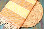 Orange & Yellow Turkish Towel – Handmade Cotton Bath and Spa Towel, Boho Chevron Design, Personalized Gift for Her, Bridesmaid or Bachelorette Favor