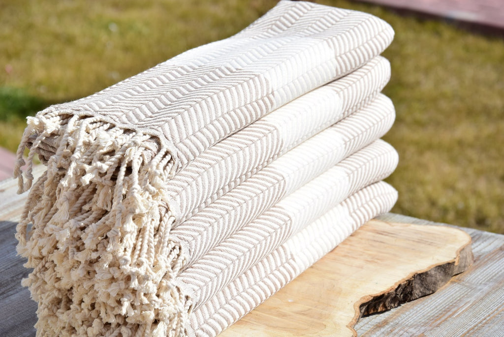 Beige Turkish Towel – Handmade Cotton Chevron Bath & Spa Towel, Minimalist Home Decor, Personalized Gift for Her, Bridesmaid or Housewarming Gift