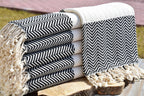 Black and White Turkish Towel – Luxury Cotton Chevron Towel, Handmade Bath & Spa Towel, Personalized Gift for Her, Bridesmaid or Home Decor