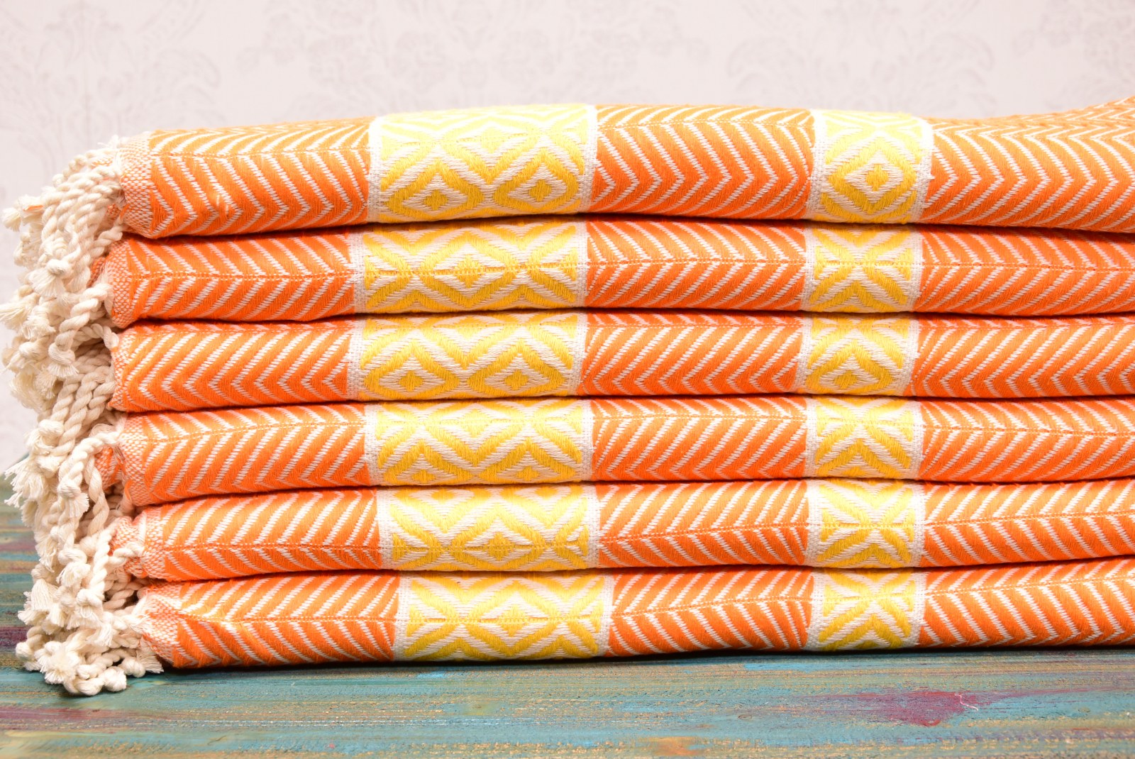 Orange & Yellow Turkish Towel – Handmade Cotton Bath and Spa Towel, Boho Chevron Design, Personalized Gift for Her, Bridesmaid or Bachelorette Favor