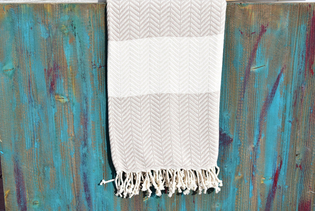 Beige Turkish Towel – Handmade Cotton Chevron Bath & Spa Towel, Minimalist Home Decor, Personalized Gift for Her, Bridesmaid or Housewarming Gift