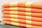 Orange & Yellow Turkish Towel – Handmade Cotton Bath and Spa Towel, Boho Chevron Design, Personalized Gift for Her, Bridesmaid or Bachelorette Favor