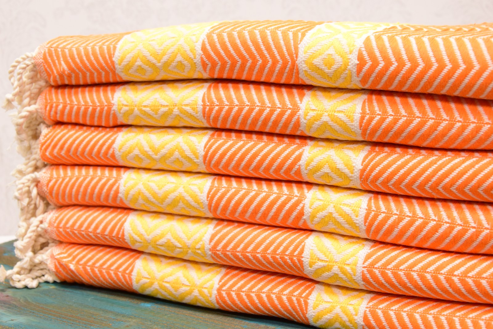 Orange & Yellow Turkish Towel – Handmade Cotton Bath and Spa Towel, Boho Chevron Design, Personalized Gift for Her, Bridesmaid or Bachelorette Favor