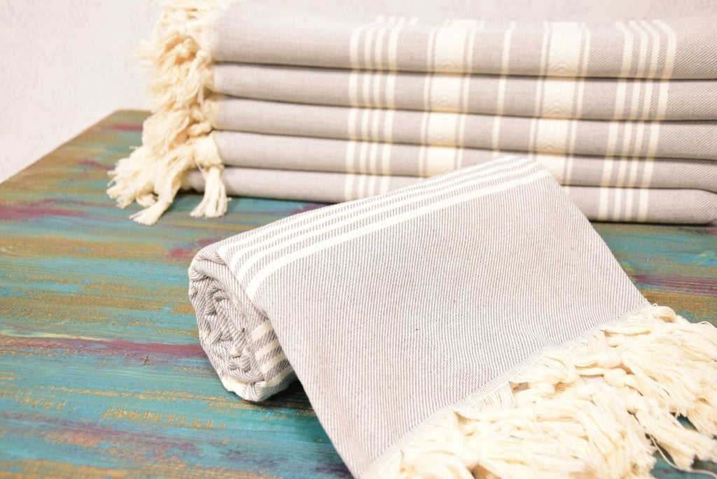 Gray Striped Turkish Towel – Handmade Cotton Bath & Spa Towel, Personalized Gift for Her, Bridesmaid Gift, Modern Home Decor Accent