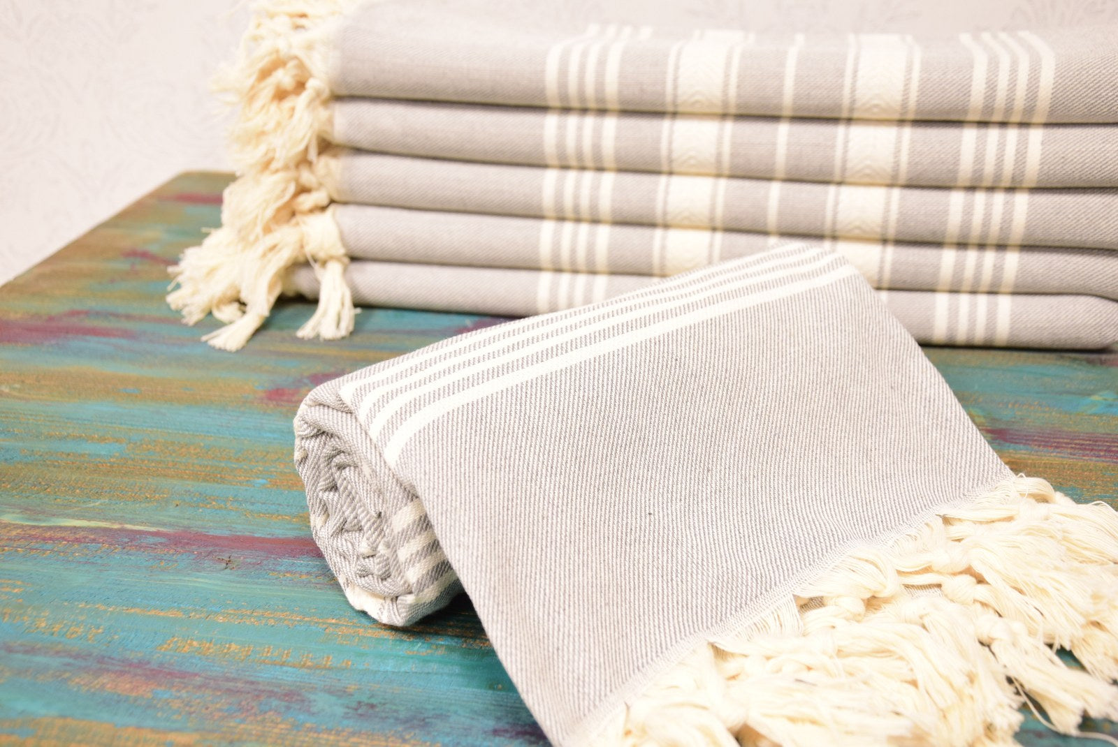 Gray Striped Turkish Towel – Handmade Cotton Bath & Spa Towel, Personalized Gift for Her, Bridesmaid Gift, Modern Home Decor Accent