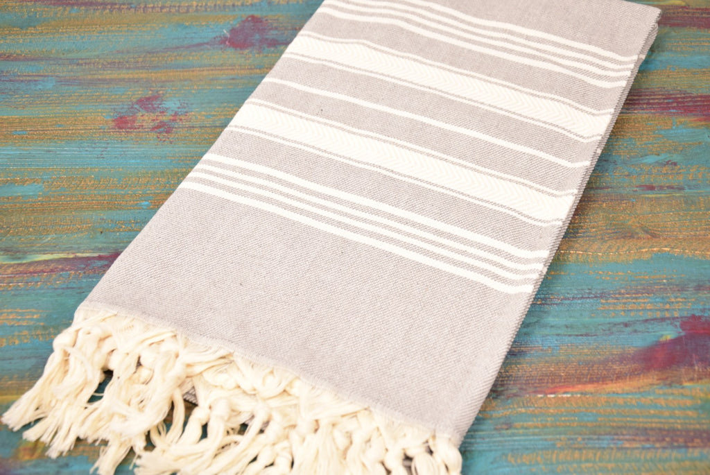 Gray Striped Turkish Towel – Handmade Cotton Bath & Spa Towel, Personalized Gift for Her, Bridesmaid Gift, Modern Home Decor Accent