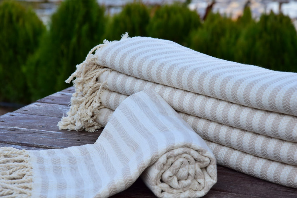 Beige Turkish Towel – Natural Cotton Hammam Towel, Soft Spa & Bath Towel, Personalized Gift for Her, Bridesmaid or Minimalist Home Decor