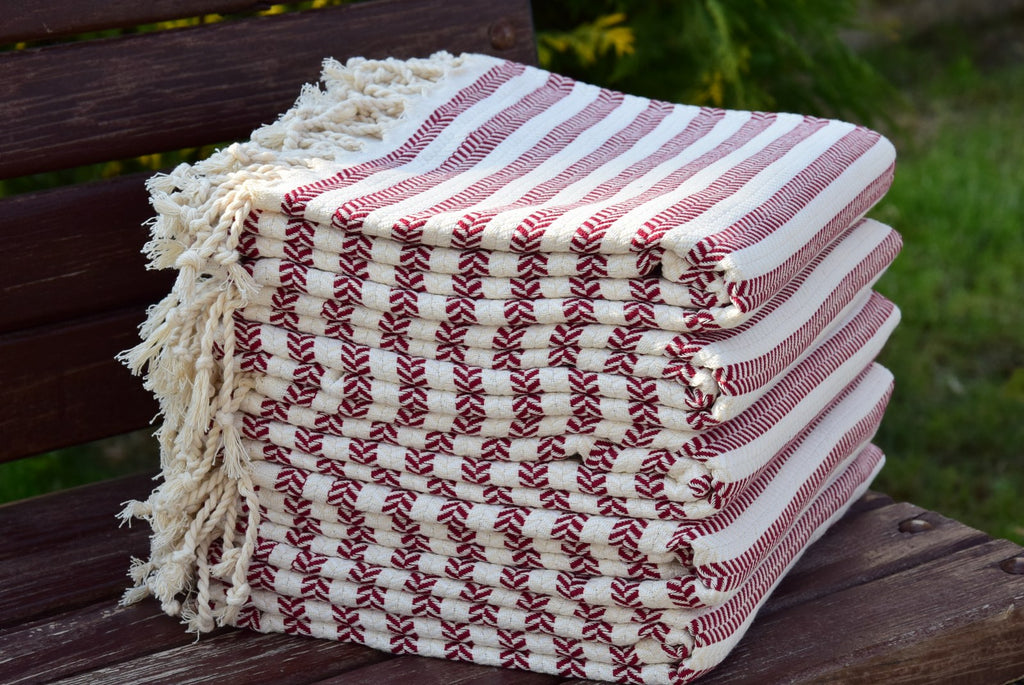Red Striped Turkish Towel – 100% Cotton Hammam Towel, Soft Spa & Bath Towel, Personalized Bridesmaid Gift, Bachelorette Party Favor, Home Decor
