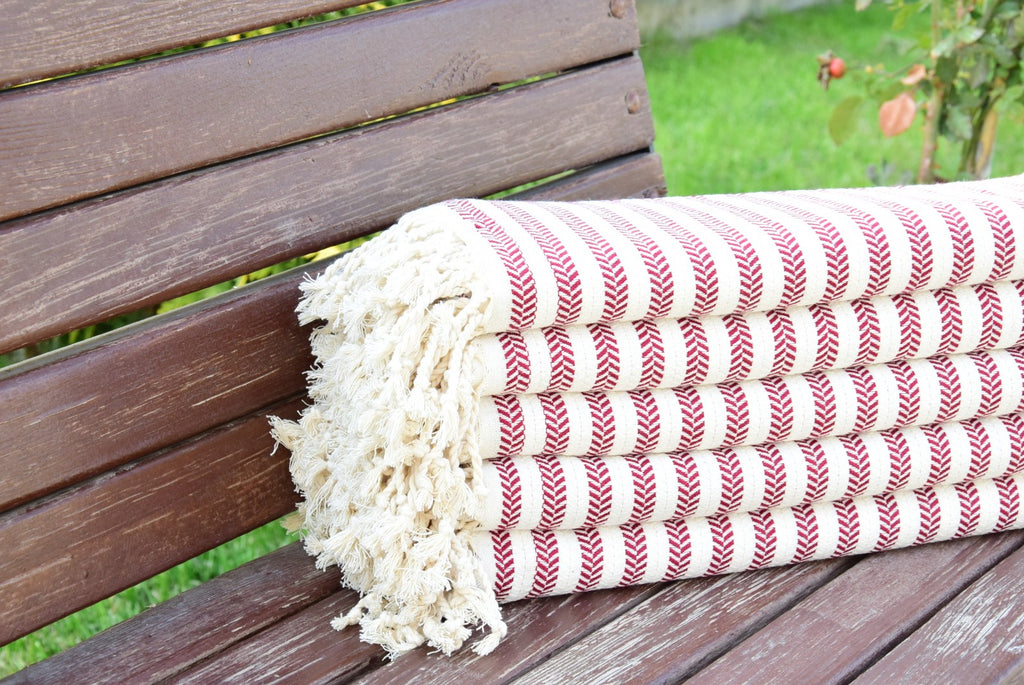 Red Striped Turkish Towel – 100% Cotton Hammam Towel, Soft Spa & Bath Towel, Personalized Bridesmaid Gift, Bachelorette Party Favor, Home Decor