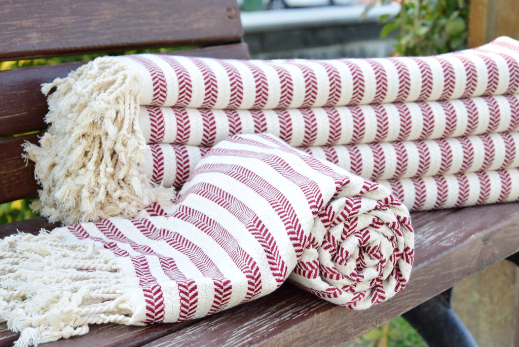 Red Striped Turkish Towel – 100% Cotton Hammam Towel, Soft Spa & Bath Towel, Personalized Bridesmaid Gift, Bachelorette Party Favor, Home Decor