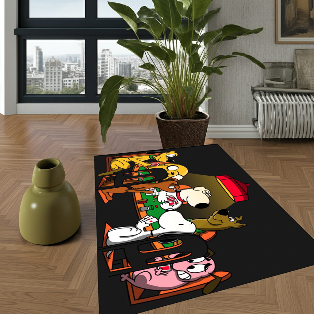 Classic Cartoon Dogs Playing Poker Area Rug | Fun Animation & Game Room Decor