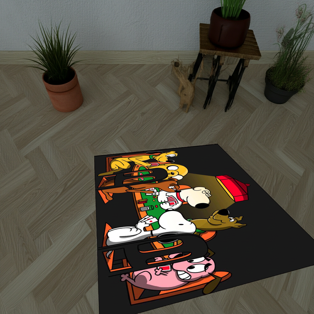 Classic Cartoon Dogs Playing Poker Area Rug | Fun Animation & Game Room Decor