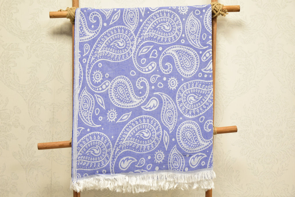 Blue Paisley Turkish Towel – Soft Cotton Peshtemal, Lightweight Spa & Travel Towel, Personalized Gift for Her”