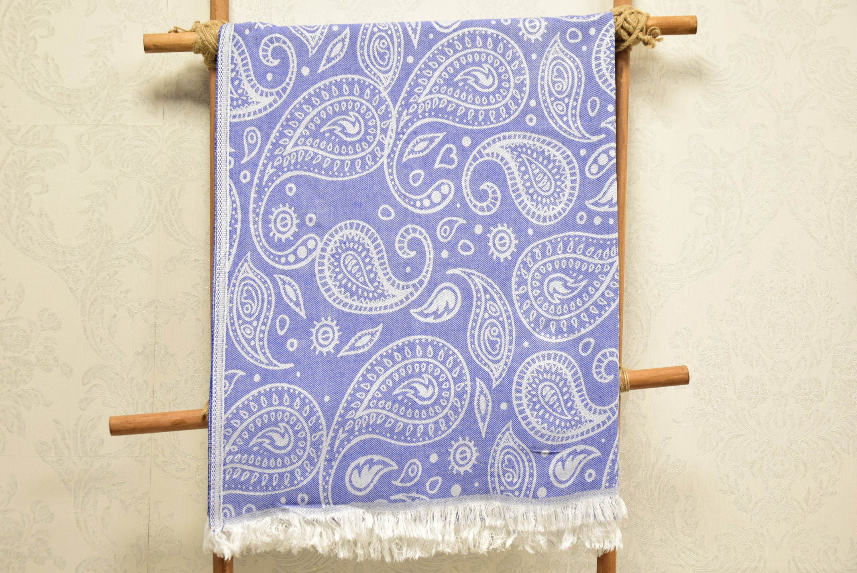 Blue Paisley Turkish Towel – Soft Cotton Peshtemal, Lightweight Spa & Travel Towel, Personalized Gift for Her”