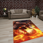 Fire Dragon Area Rug | Mythical Beast Breathing Fire Fantasy Art Floor Mat