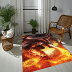 Fire Dragon Area Rug | Mythical Beast Breathing Fire Fantasy Art Floor Mat