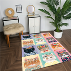 Flower Crown Cats Area Rug | Colorful Pop Art Cat Portrait Collage Mat