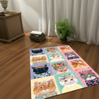 Flower Crown Cats Area Rug | Colorful Pop Art Cat Portrait Collage Mat