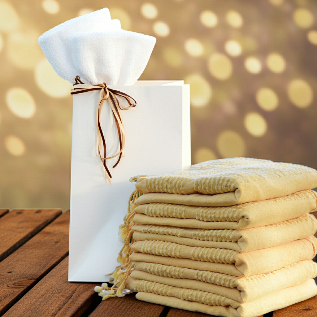 Yellow Stonewashed Turkish Towel – Soft Cotton Peshtemal for Bath, Beach, or Spa