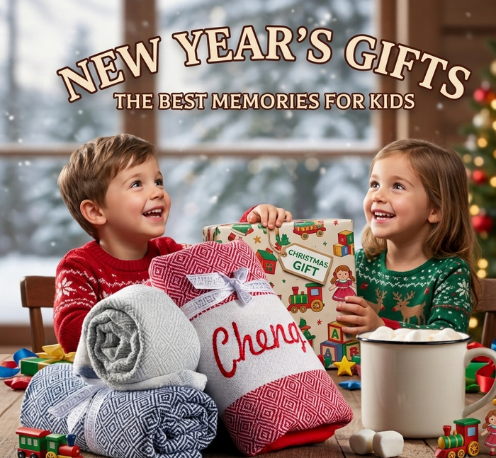 Personalized Kids Christmas Towel — Custom Name Embroidered Holiday Towel