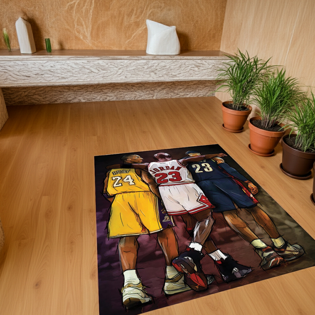 Iconic Basketball Players Team Up Rug | Sports Legend Room Decor & Carpet