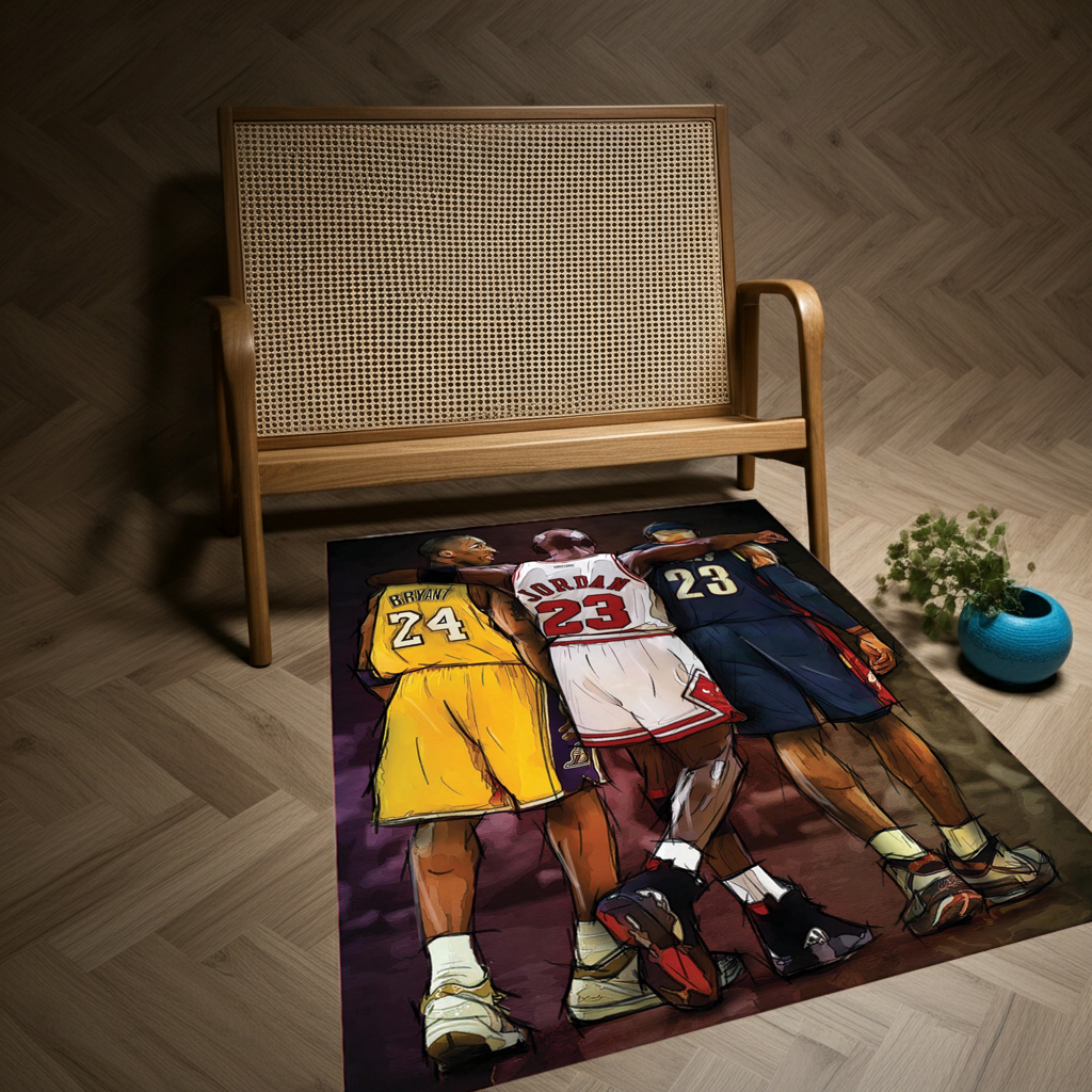 Iconic Basketball Players Team Up Rug | Sports Legend Room Decor & Carpet