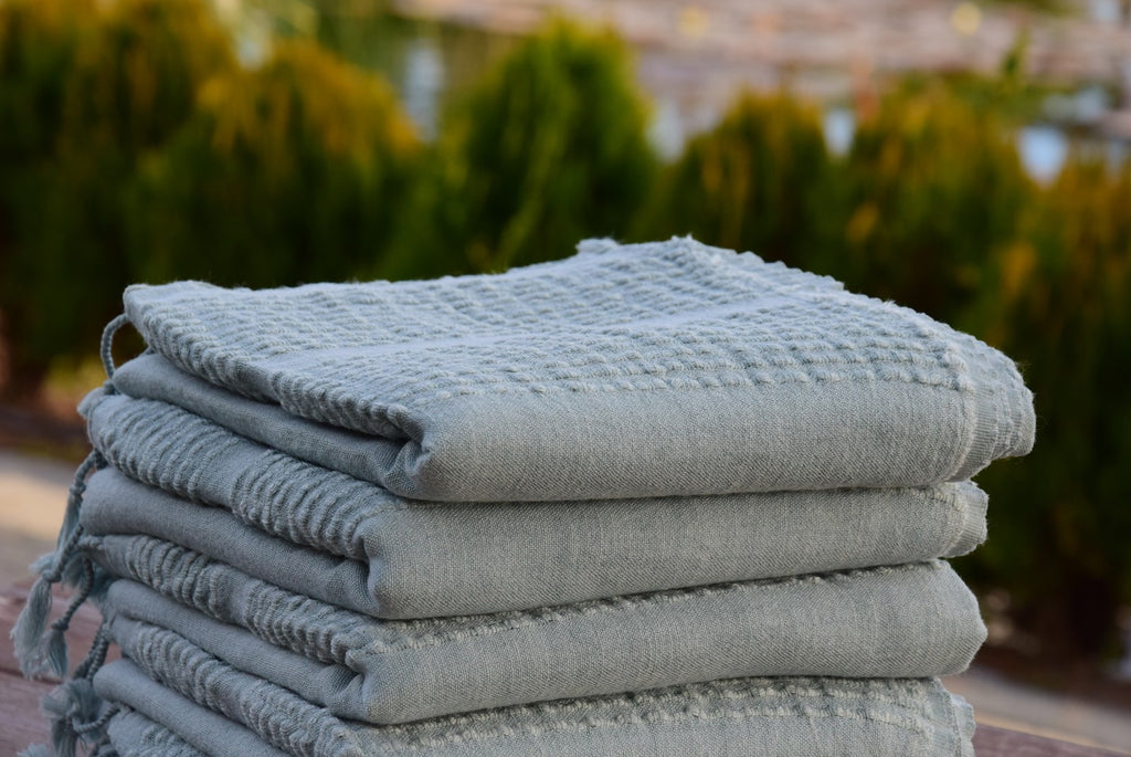 Personalized Green Stonewashed Turkish Towel – Soft Cotton Peshtemal for Bath, Beach, or Spa