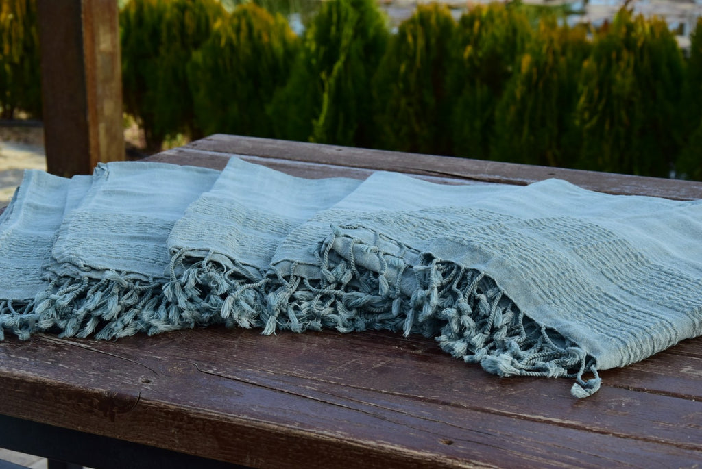 Personalized Green Stonewashed Turkish Towel – Soft Cotton Peshtemal for Bath, Beach, or Spa