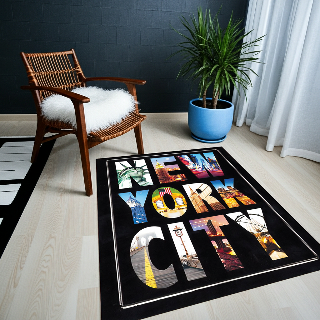 New York City (NYC) Skyline Area Rug | Urban City Theme Floor Mat