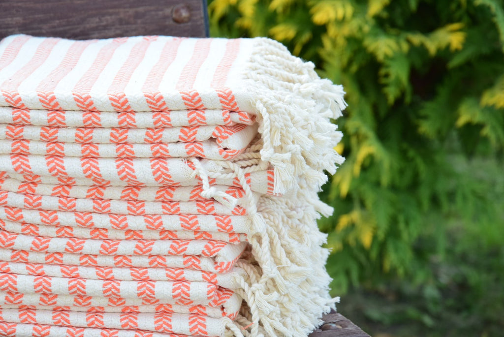 Orange Striped Turkish Towel – 100% Cotton Hammam Towel, Lightweight Spa & Bath Towel, Personalized Bridesmaid Gift, Bachelorette Party Favor, Summer Home Decor