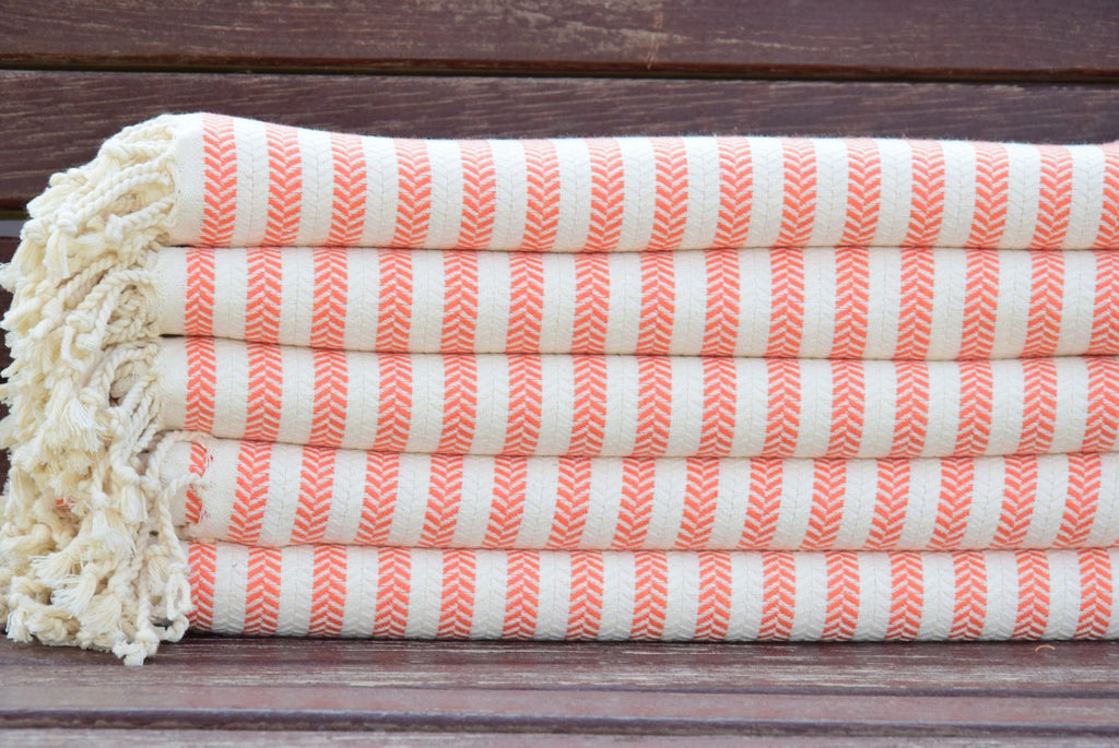 Orange Striped Turkish Towel – 100% Cotton Hammam Towel, Lightweight Spa & Bath Towel, Personalized Bridesmaid Gift, Bachelorette Party Favor, Summer Home Decor