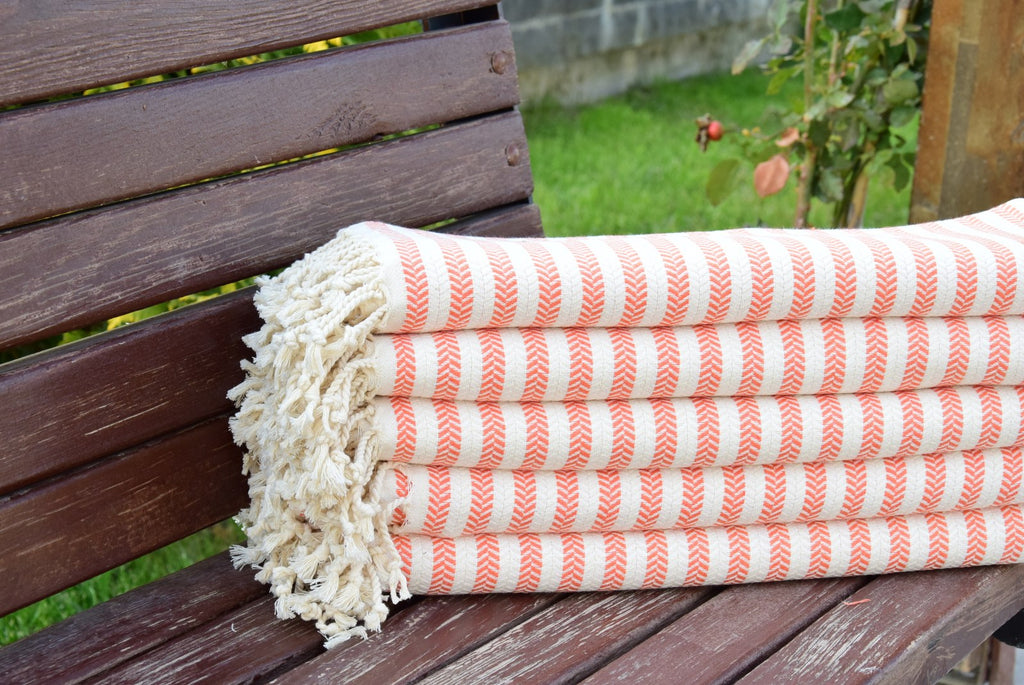 Orange Striped Turkish Towel – 100% Cotton Hammam Towel, Lightweight Spa & Bath Towel, Personalized Bridesmaid Gift, Bachelorette Party Favor, Summer Home Decor