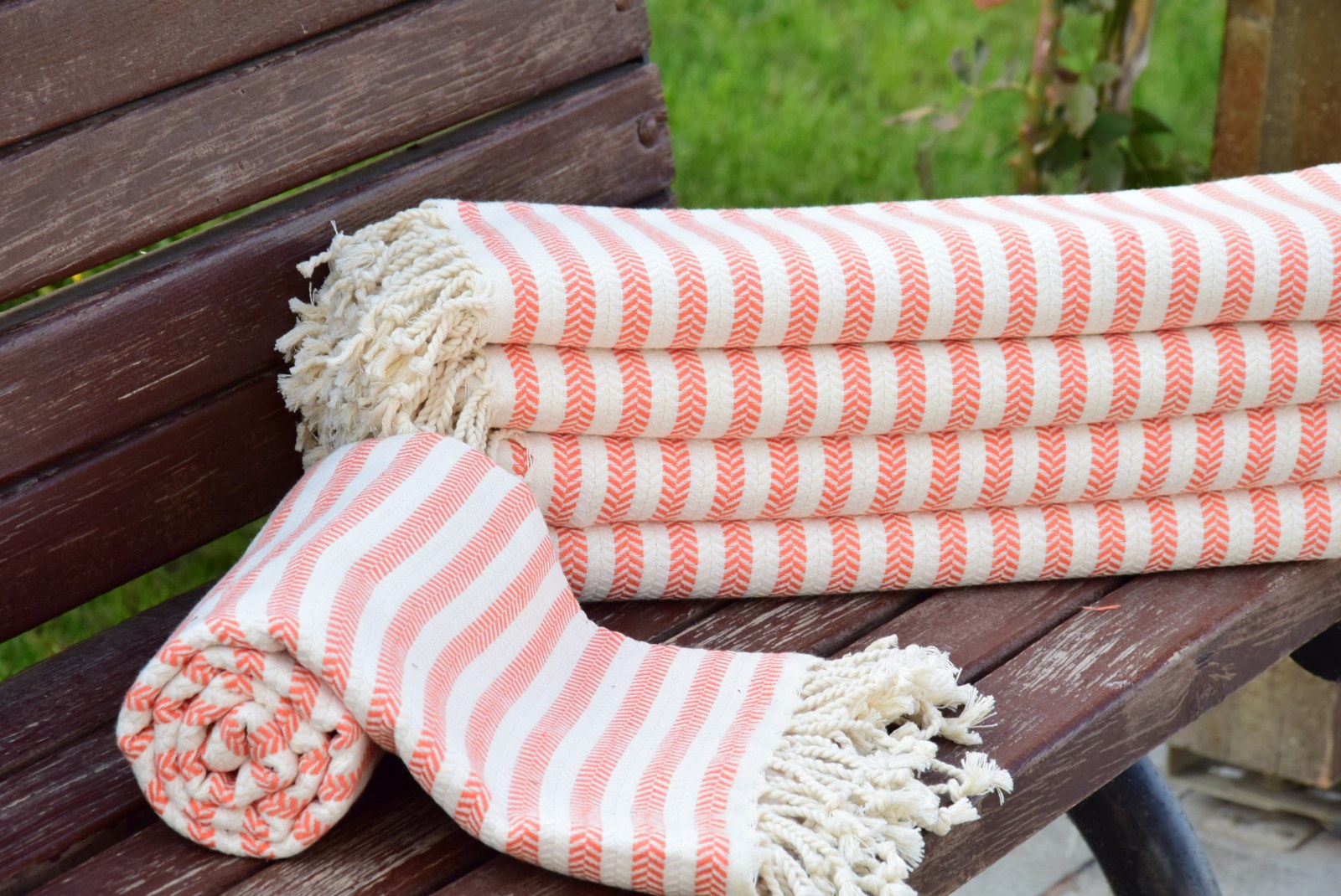Orange Striped Turkish Towel – 100% Cotton Hammam Towel, Lightweight Spa & Bath Towel, Personalized Bridesmaid Gift, Bachelorette Party Favor, Summer Home Decor